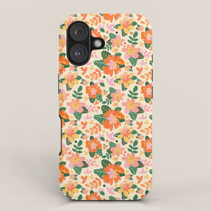 Hibiscus orange pattern iPhone Case Gallery Image 1