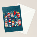 I gnome you // dark teal background little happy and lovely gnomes with rainbows vivid red hearts Stationery Card Gallery Image 2