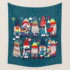 I gnome you // dark teal background little happy and lovely gnomes with rainbows vivid red hearts Wall Tapestry Gallery Image 4