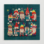 I gnome you // dark teal background little happy and lovely gnomes with rainbows vivid red hearts Wood Wall Art Gallery Image 1