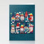 I gnome you // dark teal background little happy and lovely gnomes with rainbows vivid red hearts Stationery Card Gallery Image 2