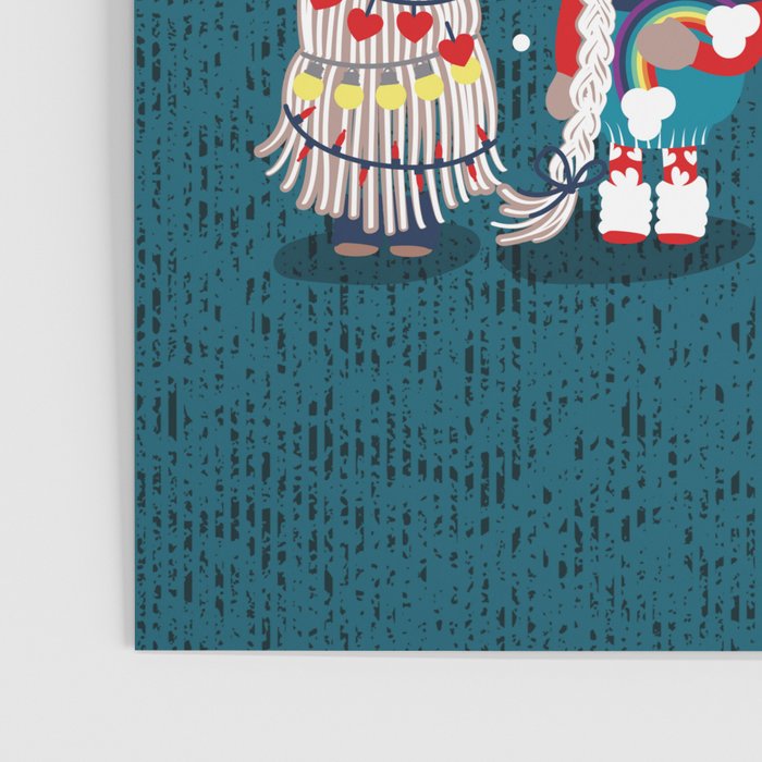 I gnome you // dark teal background little happy and lovely gnomes with rainbows vivid red hearts Poster Gallery Image 3