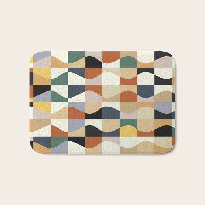 Retro Neutral Wavy Checker Bath Mat Gallery Image 1