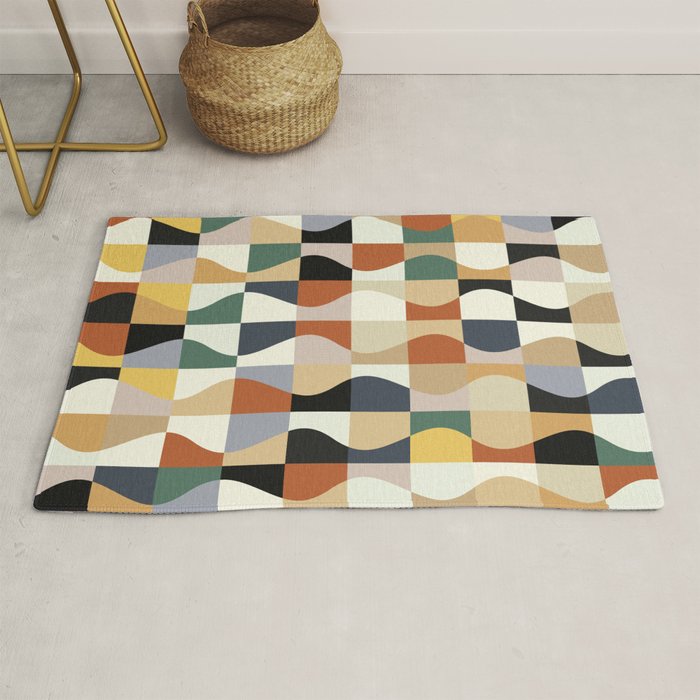 Retro Neutral Wavy Checker Rug Gallery Image 1