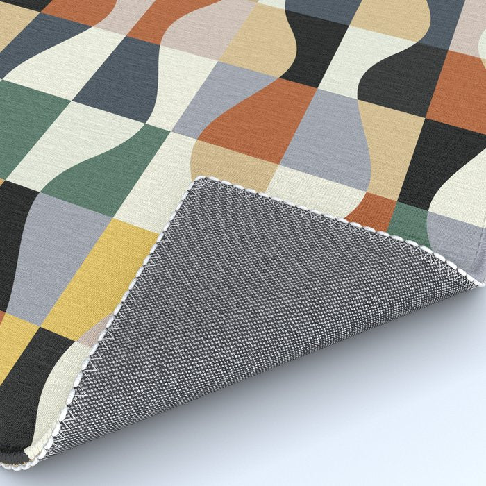 Retro Neutral Wavy Checker Rug Gallery Image 4
