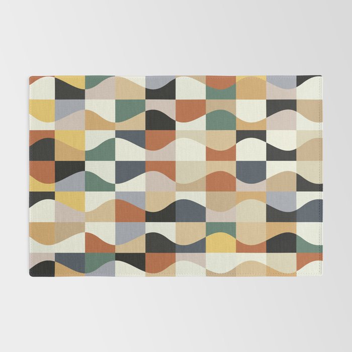 Retro Neutral Wavy Checker Rug Gallery Image 2