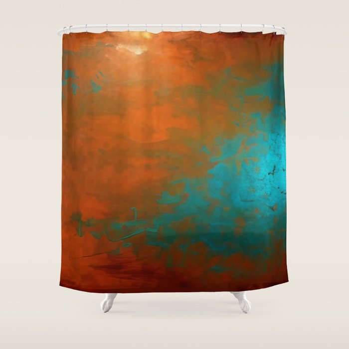 Aesthetic Copper and Aqua Blue Rust Shower Curtain Gallery Image 1