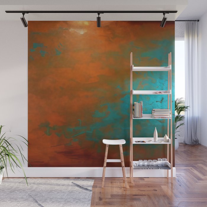Aesthetic Copper and Aqua Blue Rust Wall Mural Gallery Image 1