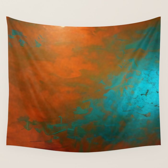 Aesthetic Copper and Aqua Blue Rust Wall Tapestry Gallery Image 4