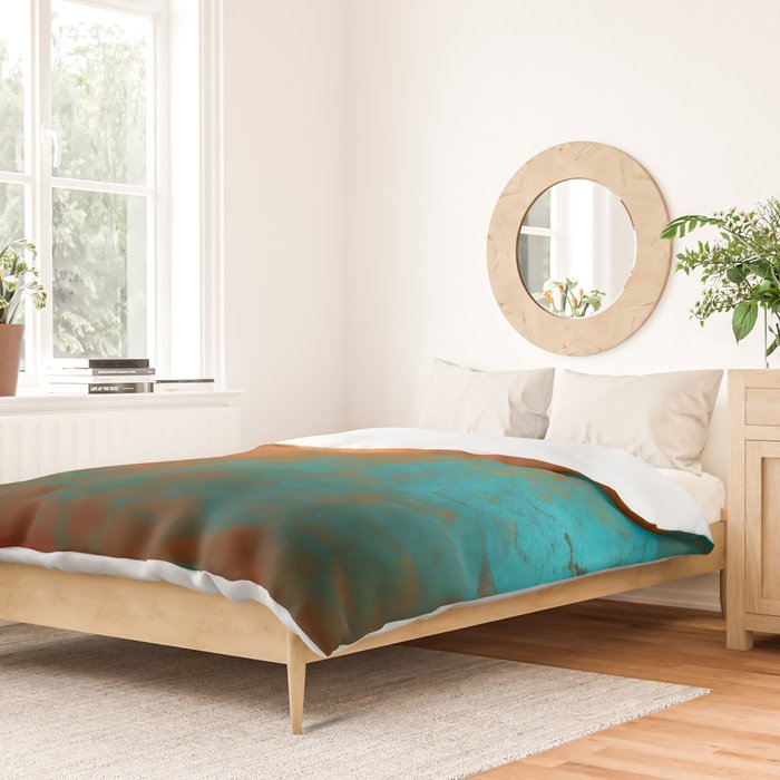 Aesthetic Copper and Aqua Blue Rust Duvet Cover Gallery Image 2