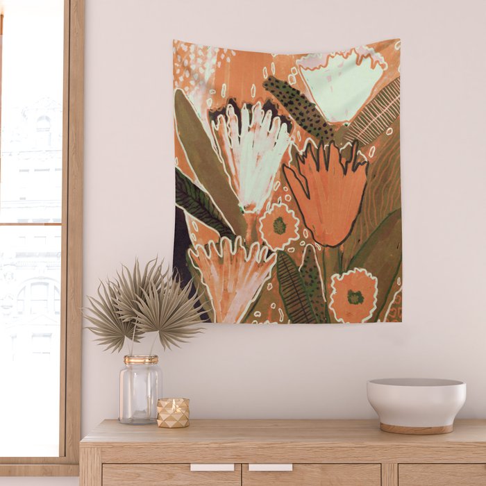 Magic Wildflowers / Orange Wall Tapestry Gallery Image 2