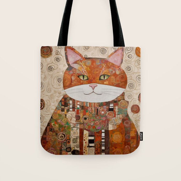 Gustav Klimt Style Cat with Geometric Patterns Tote Bag Gallery Image 1