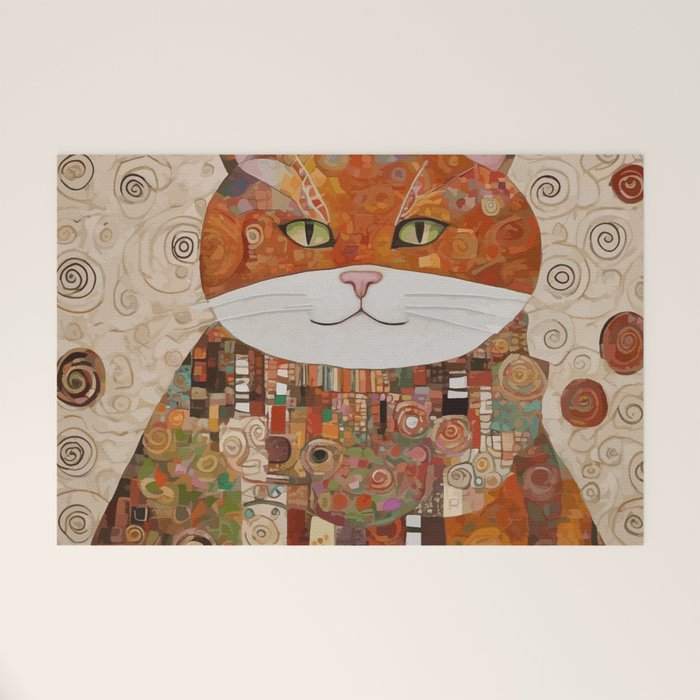 Gustav Klimt Style Cat with Geometric Patterns Welcome Mat Gallery Image 1