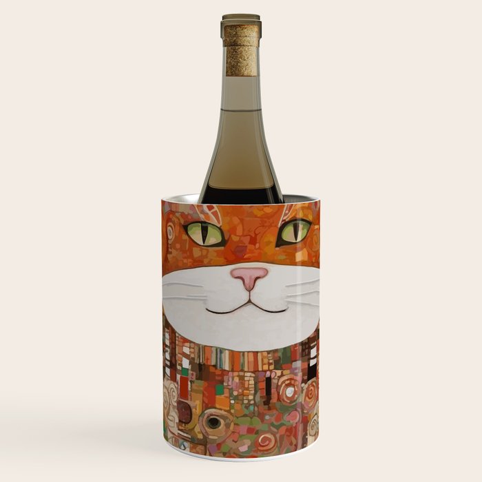 Gustav Klimt Style Cat with Geometric Patterns Wine Chiller Gallery Image 1