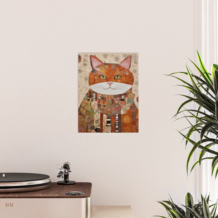 Gustav Klimt Style Cat with Geometric Patterns Poster Gallery Image 2