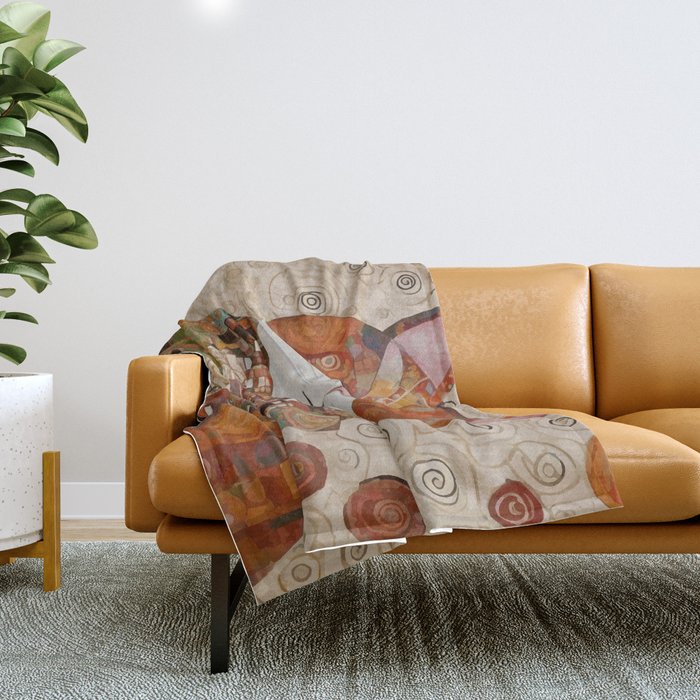 Gustav Klimt Style Cat with Geometric Patterns Throw Blanket Gallery Image 1