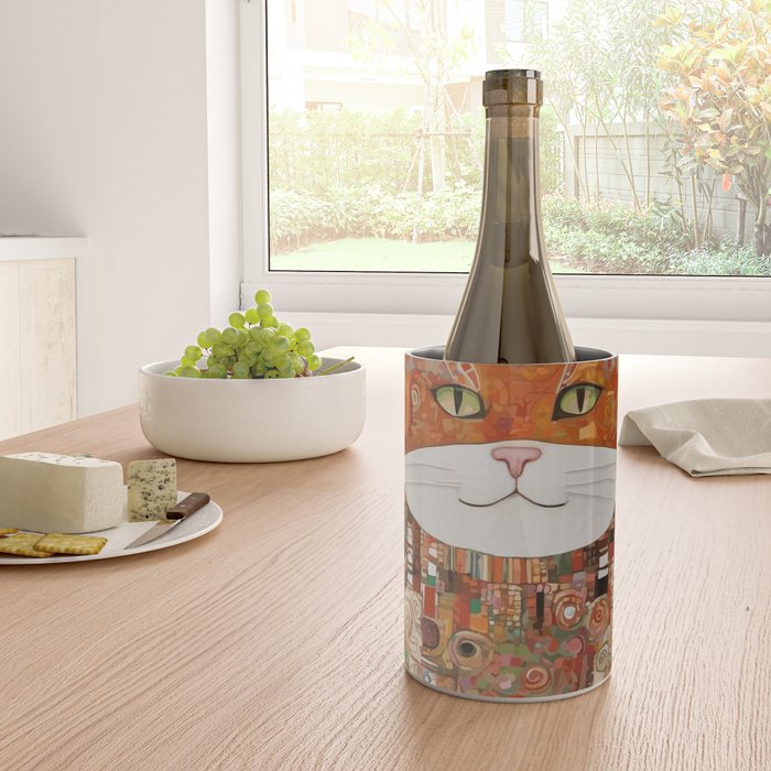 Gustav Klimt Style Cat with Geometric Patterns Wine Chiller Gallery Image 4