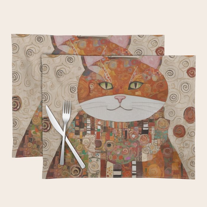 Gustav Klimt Style Cat with Geometric Patterns Placemat Gallery Image 1