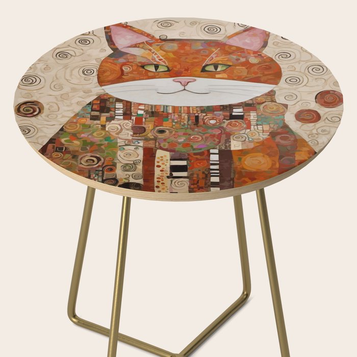 Gustav Klimt Style Cat with Geometric Patterns Side Table Gallery Image 2