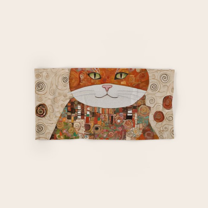 Gustav Klimt Style Cat with Geometric Patterns Bath Towel Gallery Image 1