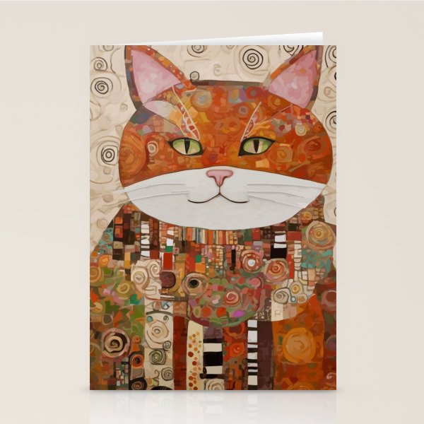 Gustav Klimt Style Cat with Geometric Patterns Stationery Card Gallery Image 2