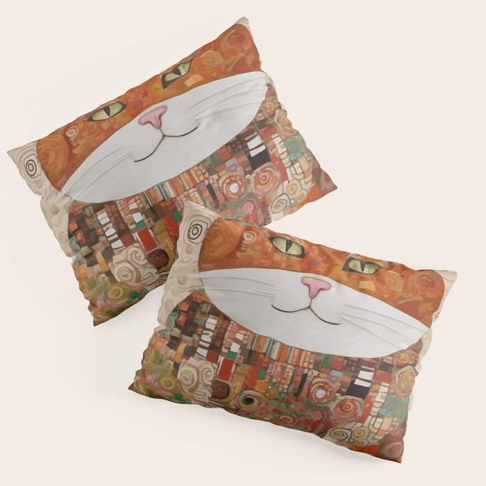 Gustav Klimt Style Cat with Geometric Patterns Pillow Sham Gallery Image 3