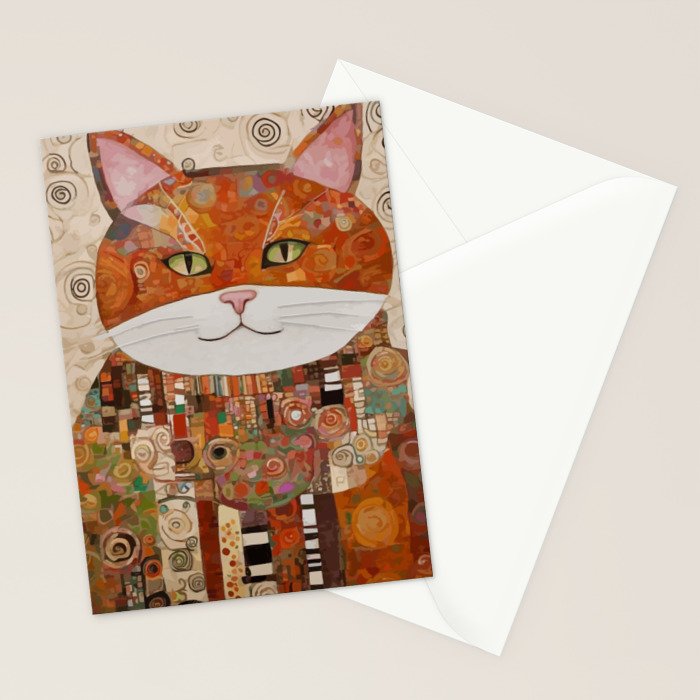 Gustav Klimt Style Cat with Geometric Patterns Stationery Card Gallery Image 2
