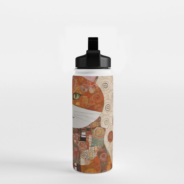 Gustav Klimt Style Cat with Geometric Patterns Water Bottle Gallery Image 2
