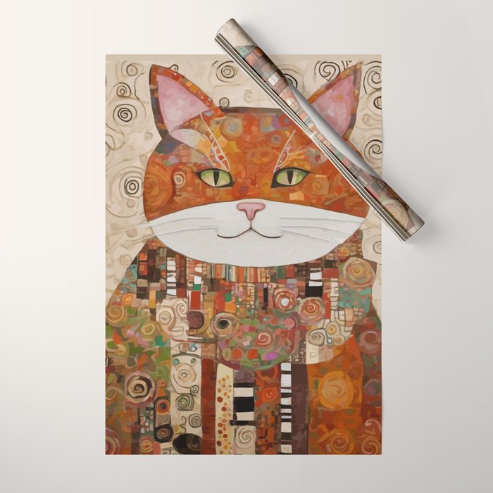 Gustav Klimt Style Cat with Geometric Patterns Wrapping Paper Gallery Image 1