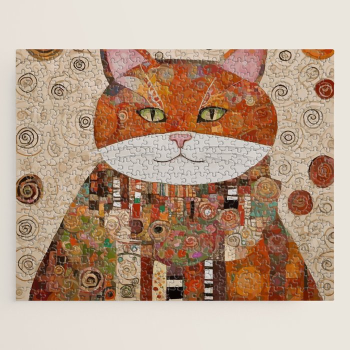 Gustav Klimt Style Cat with Geometric Patterns Jigsaw Puzzle Gallery Image 1