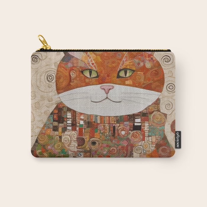 Gustav Klimt Style Cat with Geometric Patterns Carry All Pouch Gallery Image 1