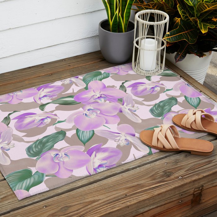 Lovely lilac exotic flowers L Outdoor Rug Gallery Image 2
