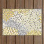 Floral Prints, Soft Yellow and Gray, Modern Print Art Outdoor Rug Gallery Image 1