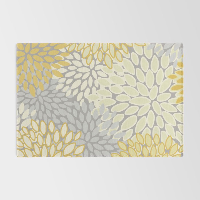 Floral Prints, Soft Yellow and Gray, Modern Print Art Rug Gallery Image 2