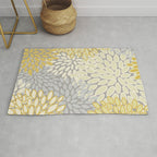 Floral Prints, Soft Yellow and Gray, Modern Print Art Rug Gallery Image 1