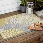 Floral Prints, Soft Yellow and Gray, Modern Print Art Outdoor Rug Gallery Image 2