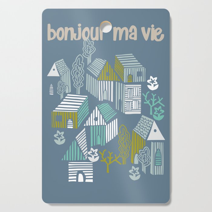 bonjour ma vie; City life collection blue teal Cutting Board Gallery Image 1