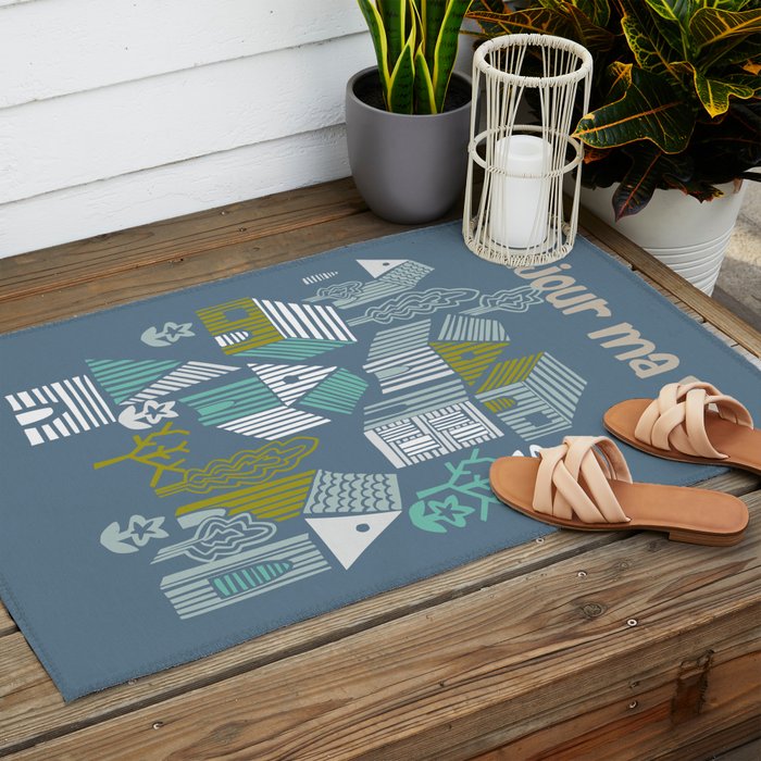 bonjour ma vie; City life collection blue teal Outdoor Rug Gallery Image 2