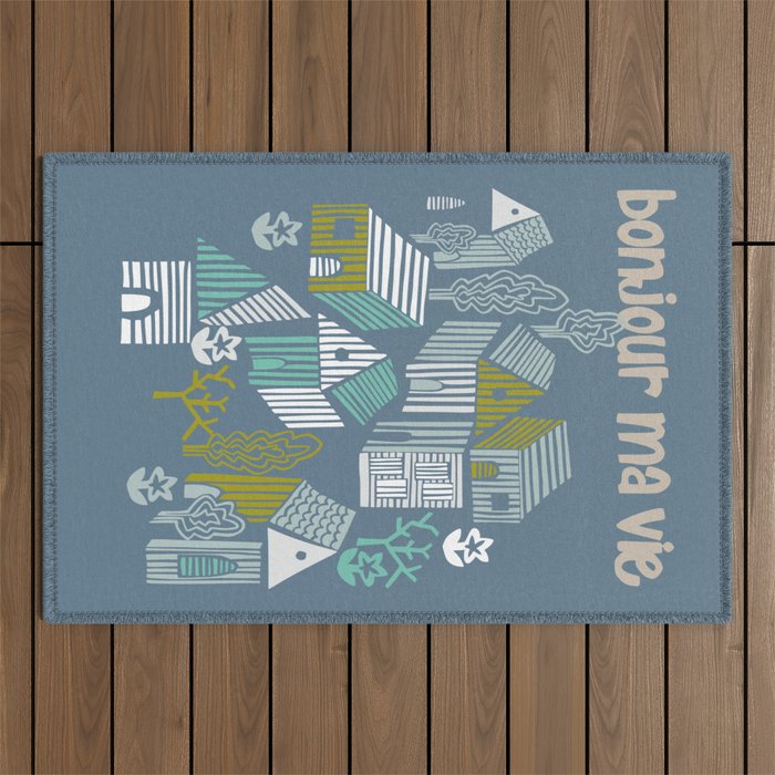 bonjour ma vie; City life collection blue teal Outdoor Rug Gallery Image 1