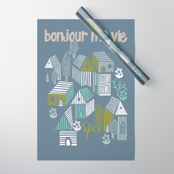 bonjour ma vie; City life collection blue teal Wrapping Paper Gallery Image 1