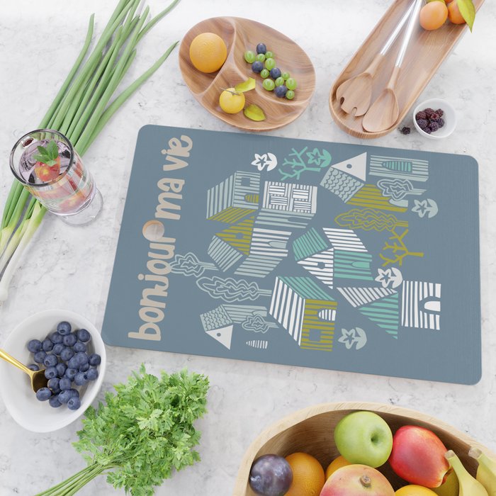 bonjour ma vie; City life collection blue teal Cutting Board Gallery Image 2