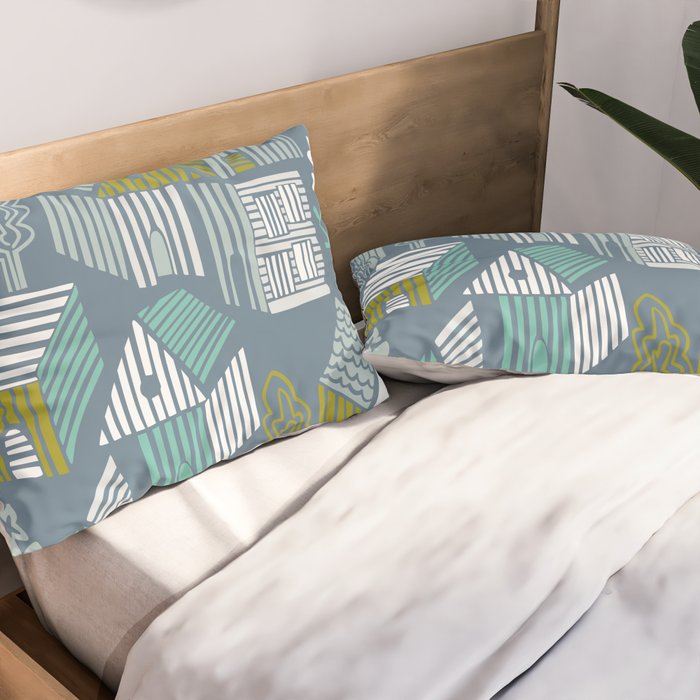bonjour ma vie; City life collection blue teal Pillow Sham Gallery Image 2