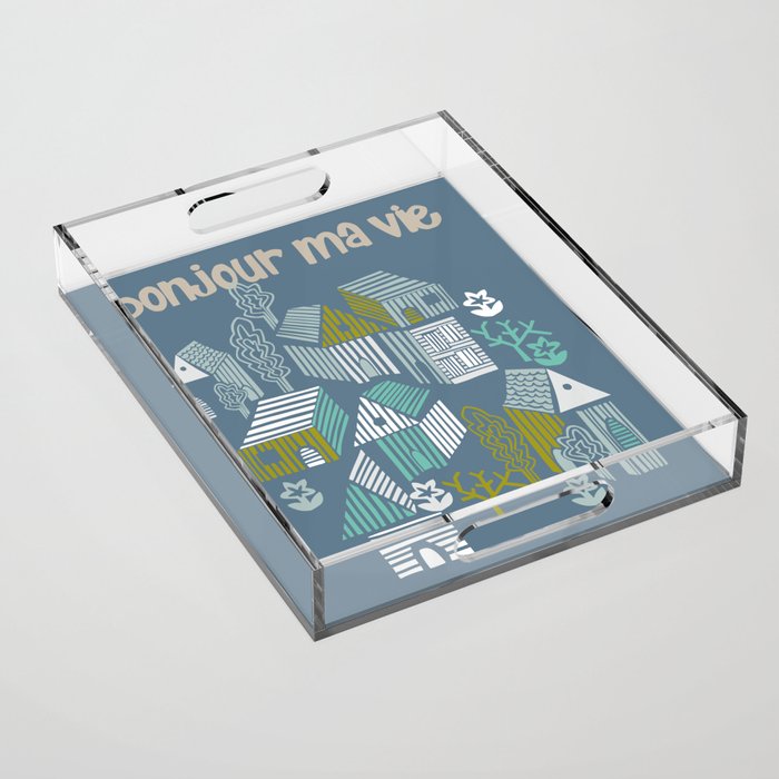 bonjour ma vie; City life collection blue teal Acrylic Tray Gallery Image 1