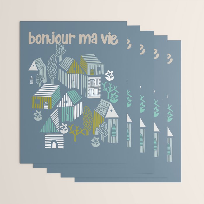 bonjour ma vie; City life collection blue teal Wrapping Paper Gallery Image 3