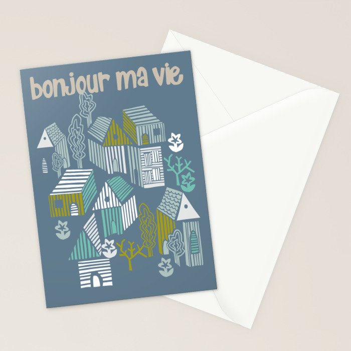 bonjour ma vie; City life collection blue teal Stationery Card Gallery Image 2