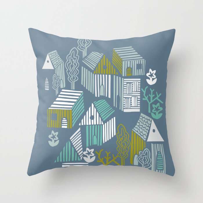 bonjour ma vie; City life collection blue teal Throw Pillow Gallery Image 6