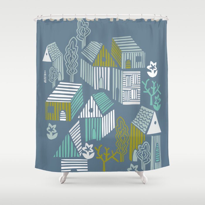 bonjour ma vie; City life collection blue teal Shower Curtain Gallery Image 1