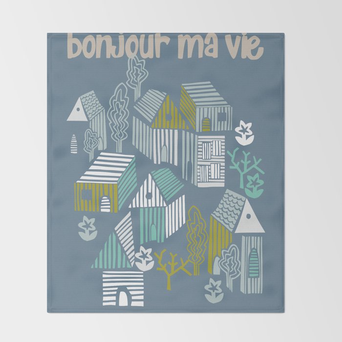 bonjour ma vie; City life collection blue teal Throw Blanket Gallery Image 2
