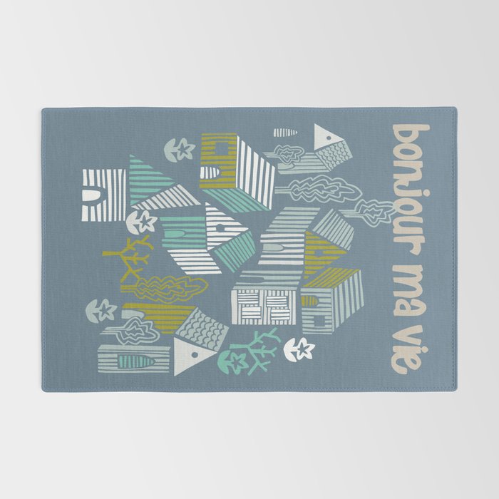 bonjour ma vie; City life collection blue teal Rug Gallery Image 2