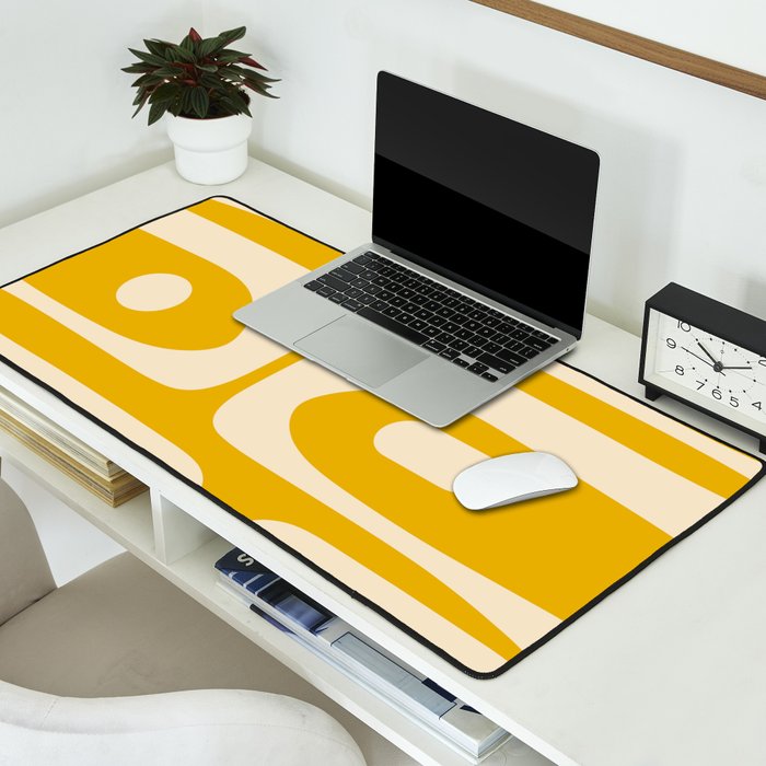 Mid Century Modern Abstract Retro Piquet Minimalist Pattern in Warm Mustard Yellow Desk Mat Gallery Image 2